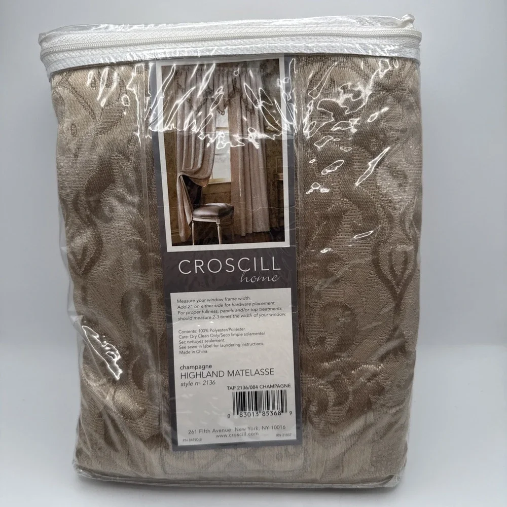 Vtg Croscill Home One Tailored Panel Highland Matelasse Champagne #2136   42x84